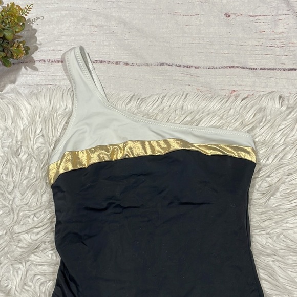 Solid & Striped The Chloe Colorblock Swimsuit One-Shoulder Black Gold XS - Picture 7 of 11